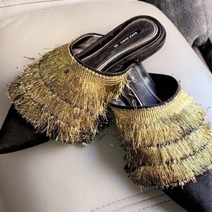 Zara Multicolor Flat Mules with Fringe Sandals